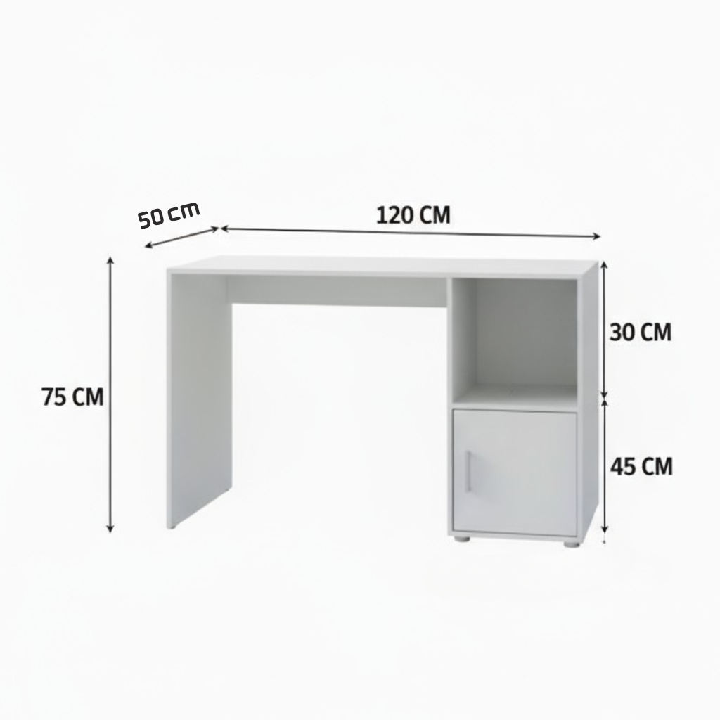 Bureau blanc avec bibliothèque intégrée