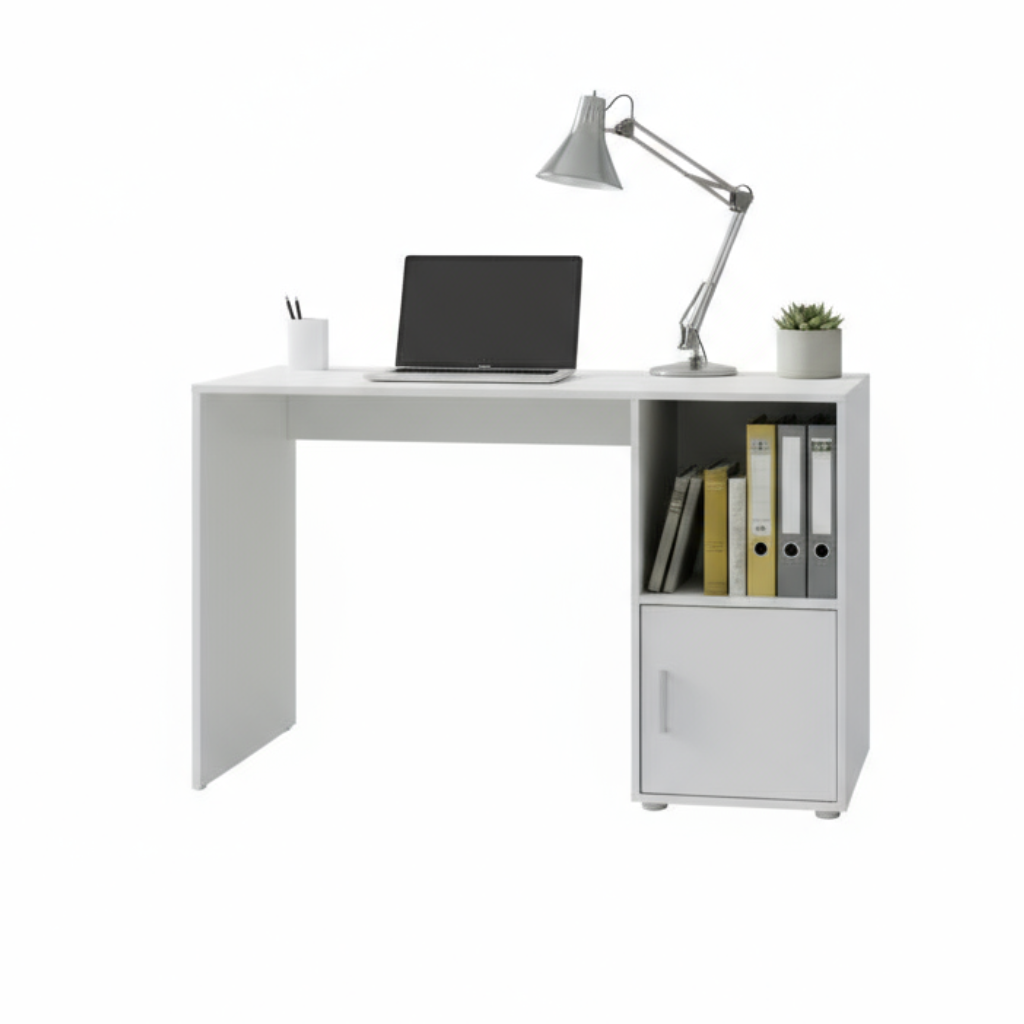 Bureau blanc avec bibliothèque intégrée