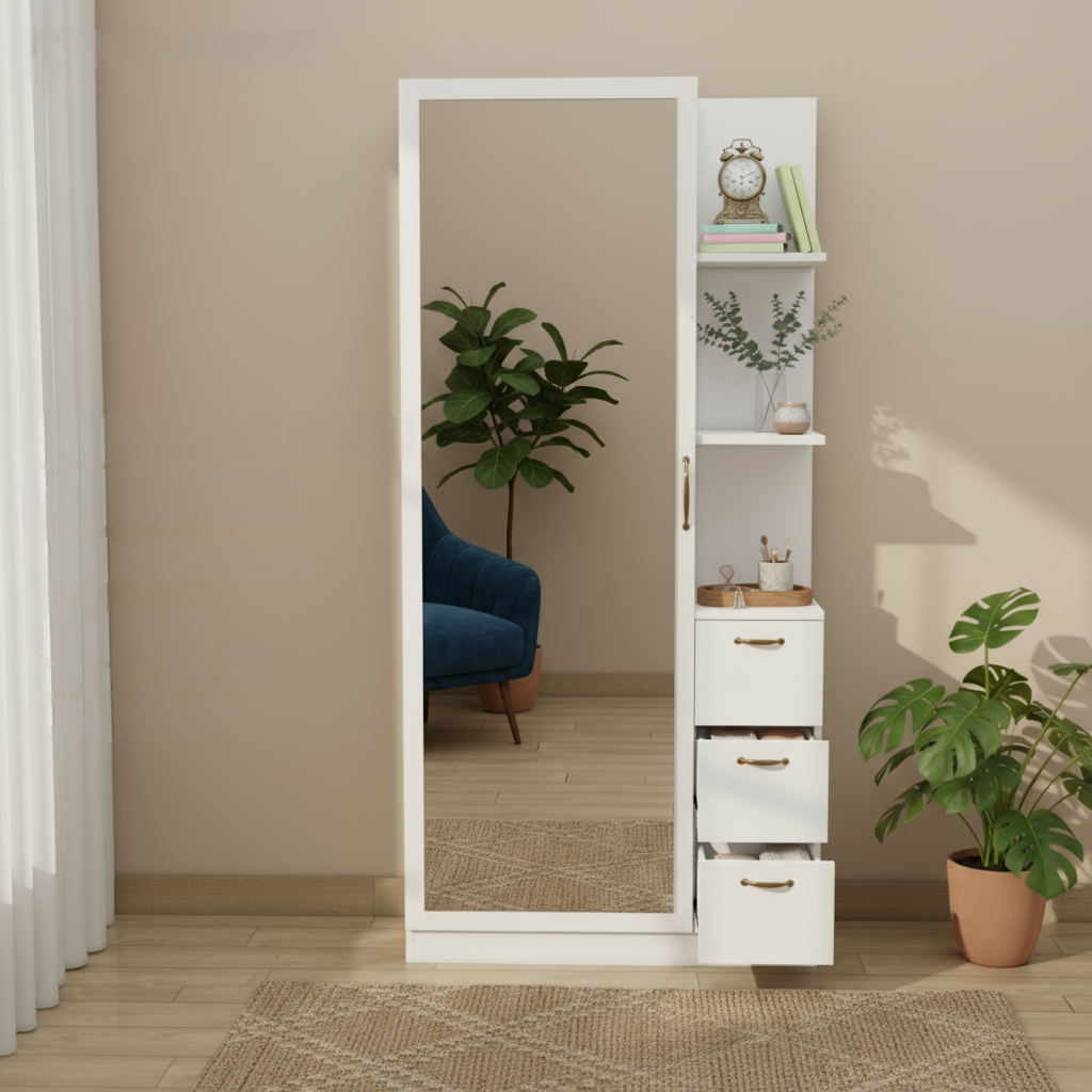 Armoire de beauté avec grande miroir et tiroirs de rangement
