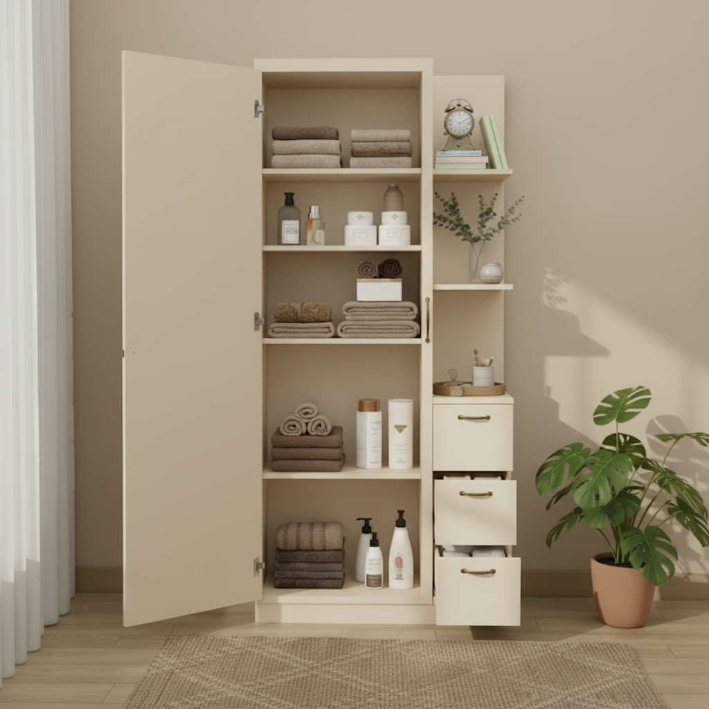 Armoire de beauté avec grande miroir et tiroirs de rangement